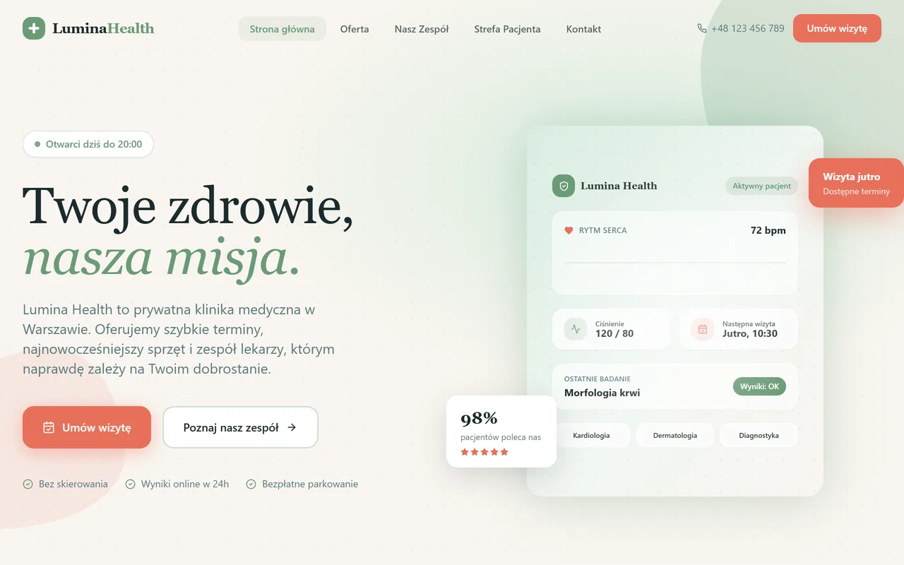 Screenshot strony Lumina Health